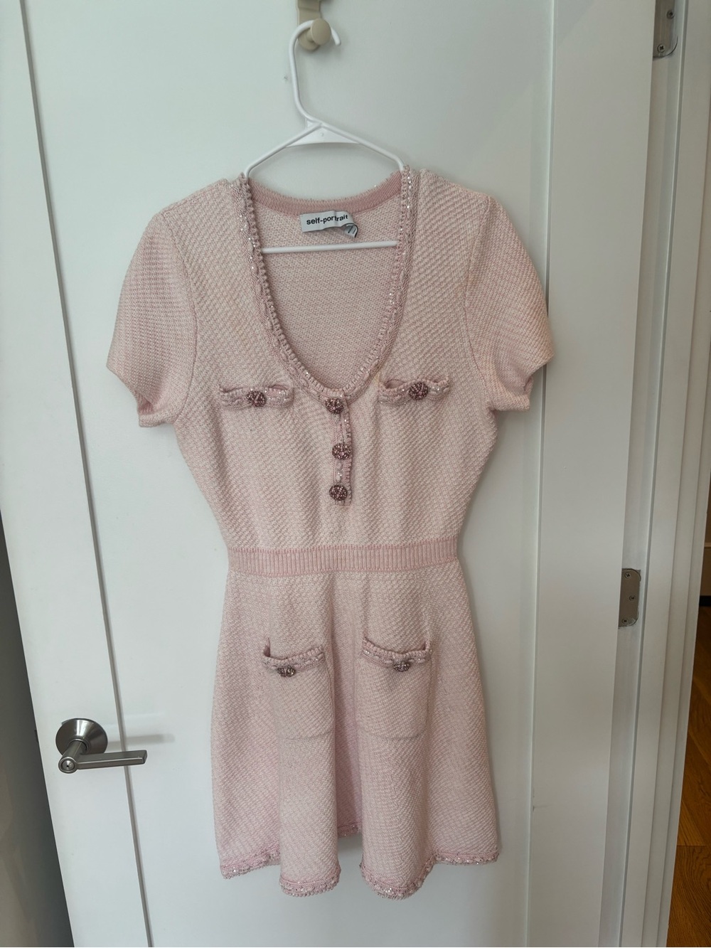 Self-Portrait Pale Pink Knit A-Line Dress - Picture 11 of 11